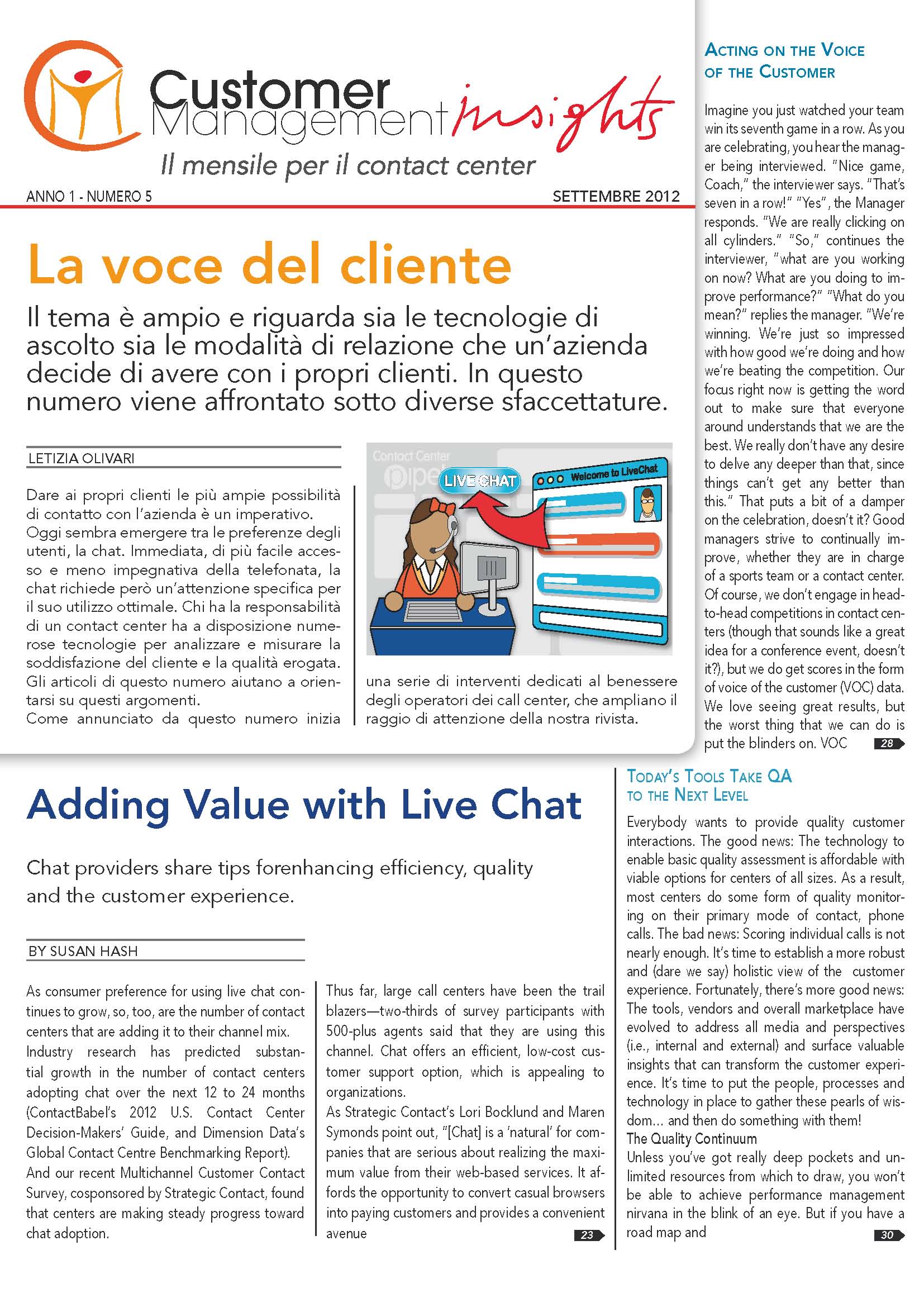 Settembre 2012 – La voce del cliente Settembre 2012 – La voce del cliente