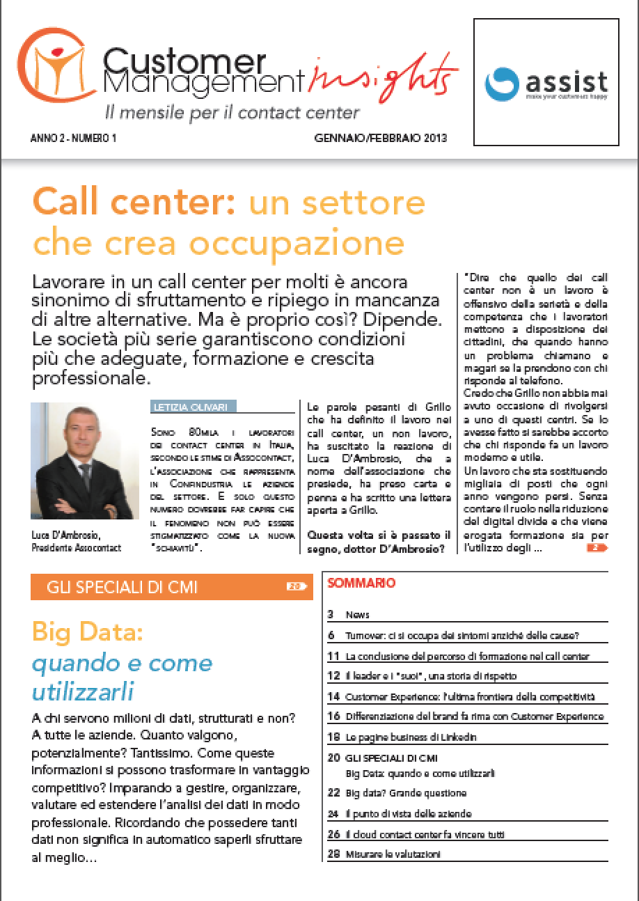 Gennaio- Febbraio 2013 – Call Center un settore che crea occupazione