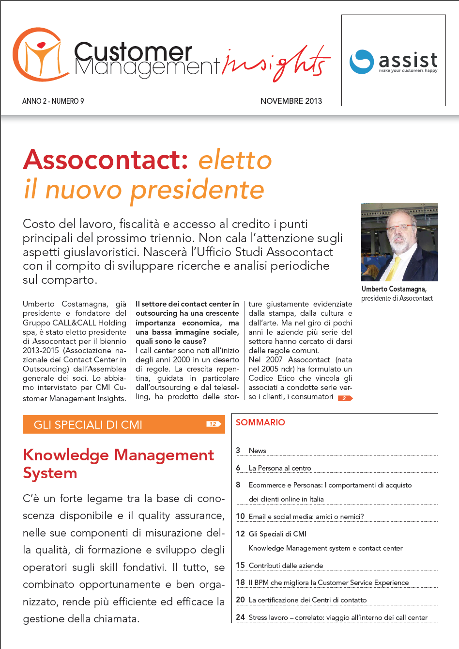 Novembre 2013 – Assocontact nuovo presidente