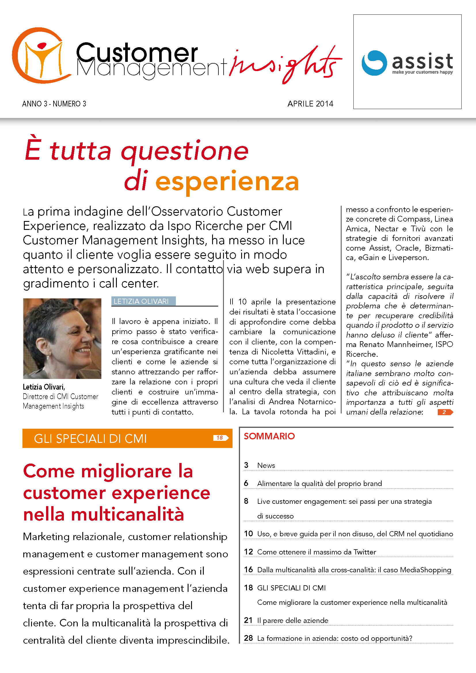 Aprile 2014 – Customer Experience e Multicanalità